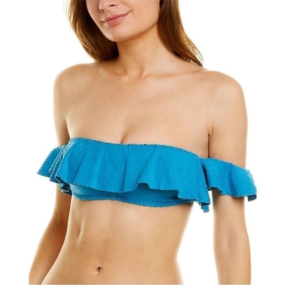 ViX Natalie Bandeau Top Scales Blue Ruffle Off the Shoulder